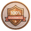 100% guarantee badge with a shield design on a beige background